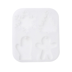 Mixed Shapes Силиконовые формы на рождественскую тему, подвесные формы, формы для литья гипсовой смолы, белые, разнообразные, 110x93x6 мм, отверстие : 3 мм, внутренний диаметр: 47~48x32~42 мм