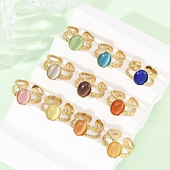 (52) Непрозрачная лаванда 304 Кольца-манжеты из нержавеющей стали со стеклянными вставками в форме кошачьего глаза для женщин, овальные, ионное покрытие (ip), реальный 18 k позолоченный, разноцветные, 11.5x10 мм, размер США 6 3/4 (17.1 мм)