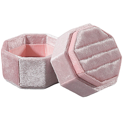 Pink Пластиковая бархатная обложка для парных колец, подарочный футляр для обручального кольца, восьмиугольник, розовые, 5.1x5x4.9 см