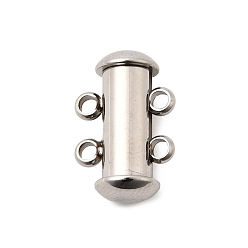 Нержавеющая Сталь Цвет 304 из нержавеющей стали замок застежки слайд, трубка, 2 нитей, 4-луночное, цвет нержавеющей стали, 15x10x6.5 мм, отверстие : 1.8 мм