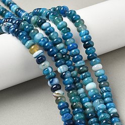 Озёрно--синий Натуральные полосатые агатовые бусы, окрашенная и подогревом, рондель, класс А, Плут синий, 8~8.5x5 мм, отверстие : 1 мм, около 76~77 шт / нитка, 14.76~14.96 дюйм (37.5~38 см)