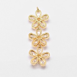 Golden Brass Micro Pave Cubic Zirconia Links, Clear, Flower, Golden, 42x14x5mm, Hole: 1.5mm