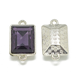 Фиолетовый Соединители звеньев сплава стекла, граненые, прямоугольные, платина, фиолетовые, 21x12x6 мм, отверстие : 1.5 мм