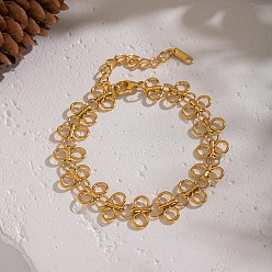 Настоящее золото 18K Европейский стиль 304 Браслеты-цепочки из нержавеющей стали с четырьмя лепестками клевера для женщин, реальный 18 k позолоченный, 7-1/2 дюйм (19 см)