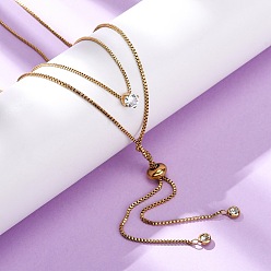 Золотой 304 ожерелья-лариаты из нержавеющей стали с плоским круглым цепочкой из хрусталя и стразами, двухслойные слайдеры, с карабин-лобстерами , ионное покрытие (ip), золотые, 15.35 дюйм (39 см)