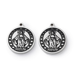 Черный 304 из нержавеющей стали шармы эмали, цвет нержавеющей стали, плоский круглый с девственной мариной, чёрные, 14.5x13x1.5 мм, отверстие : 1 мм