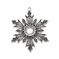 Античное Серебро Снежинка тибетский стиль сплава подвеска кабошон с открытой спиной настройки, без свинца и без кадмия, античное серебро, лоток : 10.5 мм, 46x37.5x2.5 мм, отверстие : 2.5 мм, Около 85 шт / 500 г