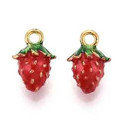 Клубника Эмалевые подвески из фруктового сплава, золотые, клубника, 15x10x10 мм, отверстие : 2 мм