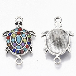 Античное Серебро Коннекторы из сплава, с разноцветной смолой и стразами, Морская черепаха, античное серебро, 25.5x16.5x4 мм, отверстие : 1.8 мм