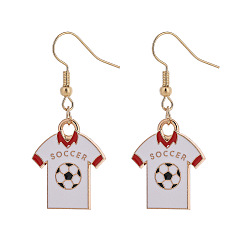 White Alloy Enamel Football Shirt & Football Dangle Earrings for Women, with Iron Findings, Golden, White, 45mm