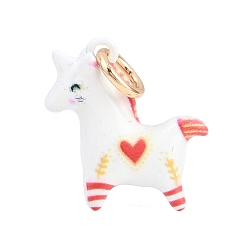 Белый Окрашенного распылением медные подвески, лошади прелести, с целью перехода в кольце, золотые, белые, 16~16.5x15x5.5 мм, отверстие : 4 мм