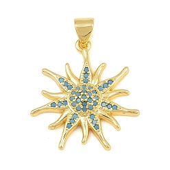 Star Brass Micro Pave Sky Blue Cubic Zirconia Pendants, Real 18K Gold Plated, Star, 24x22x3.5mm, Hole: 4x3mm