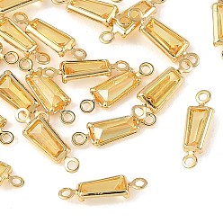 Gold SHEGRACE Brass Pave Cubic Zirconia Trapezoid Connector Charms, Cadmium Free & Nickel Free & Lead Free, Long-Lasting Plated, Real 18K Gold Plated, Gold, 12x4x2mm, Hole: 1mm