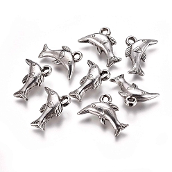 Antique Silver CCB Plastic Pendants, Dolphin, Antique Silver, 13x21x5mm, Hole: 2mm