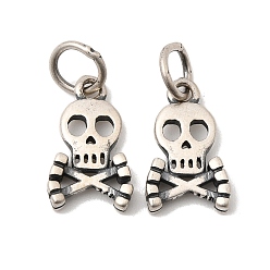 Античное Серебро 925 Подвески в виде черепов из стерлингового серебра на Хэллоуин, с печатью 925, античное серебро, 12.5x7.5x2.5 мм, Перейти кольцо: 5.3x0.8 мм, внутренний диаметр: 3.7 мм