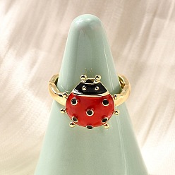Настоящее золото 16K Латунные эмалевые регулируемые открытые манжеты для женщин, без кадмия и без свинца, божья коровка, реальный 16 k позолоченный, реальный 16 k позолоченный, 15x15 мм