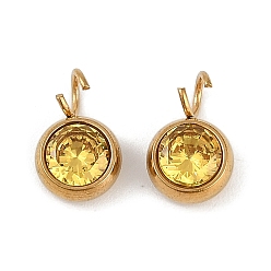 Желтый Ионное покрытие (ip) 304 подвески из нержавеющей стали с микропаве из кубического циркония, реальный 18 k позолоченный, круглый шарм, желтые, 10.5x6.5x4 мм, отверстие : 2.5 мм