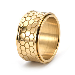 Золотой 304 Вращающиеся светящиеся кольца из нержавеющей стали для мужчин, соты, Кольцо-спиннер для успокоения беспокойства, медитации, золотые, размер США 10 (19.8 мм)