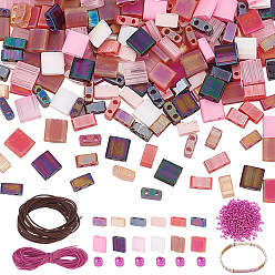 (52) Непрозрачная лаванда Набор для изготовления браслетов своими руками, в том числе стеклянный бисер, полированные кожаные шнуры из натуральной кожи, круглая вощеная нить из полиэстера, разноцветные, 5x4.5~5.5x2~2.5 мм, отверстие : 0.5~0.8 мм