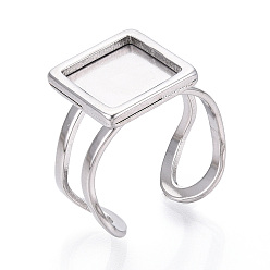 Нержавеющая Сталь Цвет 304 компоненты открытого кольца манжеты из нержавеющей стали, настройки квадратного пэда, цвет нержавеющей стали, регулируемый, 13x13 мм, лоток : 10x10 мм