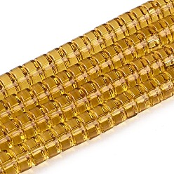 (932FM) Темно-синий аква-матовый с подкладкой Прозрачные стеклянные бусины, плоско-круглые, темно-золотистые, 8~8.5x4~4.5 мм, отверстие : 0.7~1 мм, около 95~100 шт / нитка, 14.57~15.35'' (37~39 см)