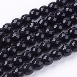 Black Natural Jade Bead Strands, Dyed, Faceted, Round, Black, 8mm, Hole: 1mm, 48pcs/strand, 14.5~14.9 inch