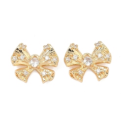 Настоящее золото 18K Латунные микропаве прозрачные подвески с фианитом, бантом прелести, реальный 18 k позолоченный, 13x15.5x5 мм, отверстие : 1.4 мм