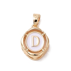 Letter D 304 aus Stahl-Email-Anhänger, Oval mit Buchstaben, golden, weiß, letter.d, 15.5x11.5x4 mm, Bohrung: 4.5x2.5 mm