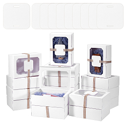 Белый 12шт. прямоугольные складные коробки для тортов из крафт-бумаги, коробка для упаковки кексов для выпечки, с прозрачным окном и джутовой веревкой, белые, 220x150x70 мм