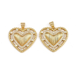 Настоящее золото 16K Латунные микро проложить кубического циркония подвески, сердце, реальный 16 k позолоченный, 21.5x23.5x4 мм, отверстие : 4x4.5 мм