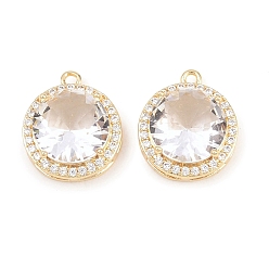 Claro Micro latón allanan colgantes cúbicos del zirconia, encantos redondos, real 18 k chapado en oro, Claro, 15.5x13x6.5 mm, agujero: 1.2 mm
