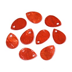 Orange Red Spray Painted Capiz Shell Charms, teardrop, Orange Red, 13x9~10x1mm, Hole: 1mm