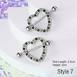 Сердце 316l стремя для соски из хирургической нержавеющей стали с микропаве зеленого лайма и черного кубического циркония, цвет нержавеющей стали, сердце, Длина стержня: 25мм, штифты : 1.6 мм
