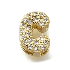 Letter C Латунные микро-паве кубические цирконии буквы многорядные звенья, без свинца и без кадмия, реальный 18 k позолоченный, буква С, 7.5x5.5x4.5 мм, отверстие : 3.5x1.5 мм