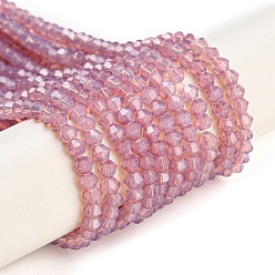 Фламинго Запекание окрашенные прозрачные стеклянные бусины нити, имитация Opalite, граненые, двухконусные, фламинго, 3.5x2.5 мм, отверстие : 0.7 мм, около 135~140 шт / нитка, 38~40 см