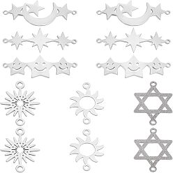 Stainless Steel Color 12Pcs 6 Style 304 Stainless Steel Link Connectors, Laser Cut, Star & Hexagram & Sun, Stainless Steel Color, 2pcs/style