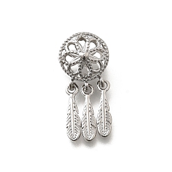 Платинированный Латуни европейского бисера, бусины с большим отверстием, без кадмия, без никеля и без свинца, тканая сеть / паутина с пером, Реальная платина, 26.5x11.5x10.5 мм, отверстие : 4.5 мм