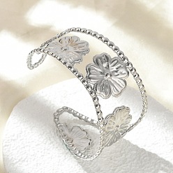 Нержавеющая Сталь Цвет 304 женские браслеты-манжеты из нержавеющей стали, цветок, цвет нержавеющей стали, внутренний диаметр: 2-1/8 дюйм (5.35~5.5 см)
