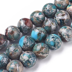 Imperial Jasper Synthetic Silver Line Imperial Jasper Beads Strands, Dyed, Round, Sky Blue, 8~8.5mm, Hole: 0.8~1.2mm, about 49 pcs/Strand, 15.94 inch(40.5 cm)
