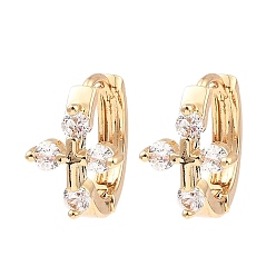 Light Gold Латунные микро проложить серьги обруча кубического циркония, крестик, золотой свет, 15.5x10x17 мм