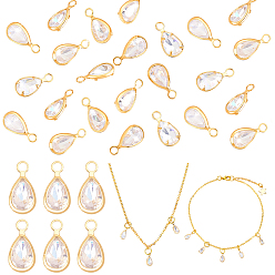 Teardrop Латунные прозрачные кубические циркониевые подвески, золотые, слеза, 9x4.5x2.5 мм, отверстие : 1.4 мм, 30 шт