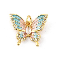 Темно-Голубой Латунные микро проложить кубического циркония подвески, без кадмия, без никеля и без свинца, с эмалью, бабочка, реальный 18 k позолоченный, с целью перехода в кольце, глубокое синее небо, 17x20x4 мм, отверстие : 3.5 мм