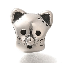 Античное Серебро 304 из нержавеющей стали европейские шарики, бусины с большим отверстием, голова кошки , античное серебро, 12x11.5x9.5 мм, отверстие : 4 мм