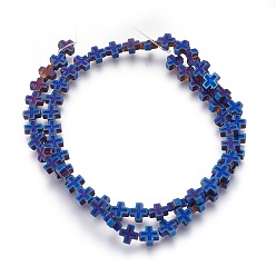 со Синим Покрытием Гальванические немагнитная синтетический гематит бисер пряди, матовые, крестик, с покрытием синим, 6x6x2.5 мм, отверстие : 1 мм, около 65 шт / нитка, 15.94 дюйм (40.5 см)