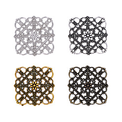 Mixed Color Tibetan Style Alloy Filigree Joiners Links, Rhombus, Mixed Color, 36x36x1mm, Hole: 1mm, 5pcs/color, 20pcs/box