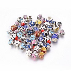 Gemischte Farbe Metall Großlochperlen, Mischformen, Gemischte Farbe, 4~15x5.5~15 mm, Bohrung: 4~6.5 mm