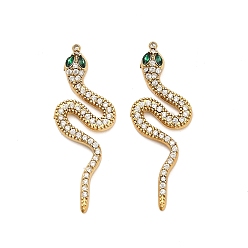 Настоящее золото 18K 304 подвески из нержавеющей стали, змея, с кубическим цирконием и стеклом, ионное покрытие (ip), реальный 18 k позолоченный, 38.5x13.5x3.5 мм, отверстие : 1 мм