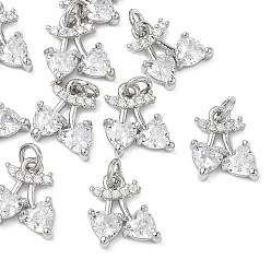 Platinum SHEGRACE Brass Clear Cubic Zirconia Pendants, Cherry Charms, Cadmium Free & Lead Free & Nickel Free, Platinum, 10.5x8.5x3.5mm, Hole: 2.5mm
