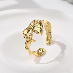 Настоящее золото 18K Нерегулярные 304 открытые манжетные кольца из нержавеющей стали, реальный 18 k позолоченный, 11 мм, регулируемый