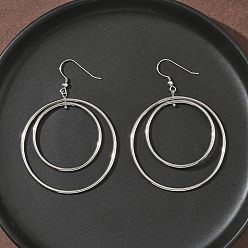 Нержавеющая Сталь Цвет Гальванопокрытие 304 плоские круглые серьги-подвески из нержавеющей стали, цвет нержавеющей стали, 69x49.5 мм